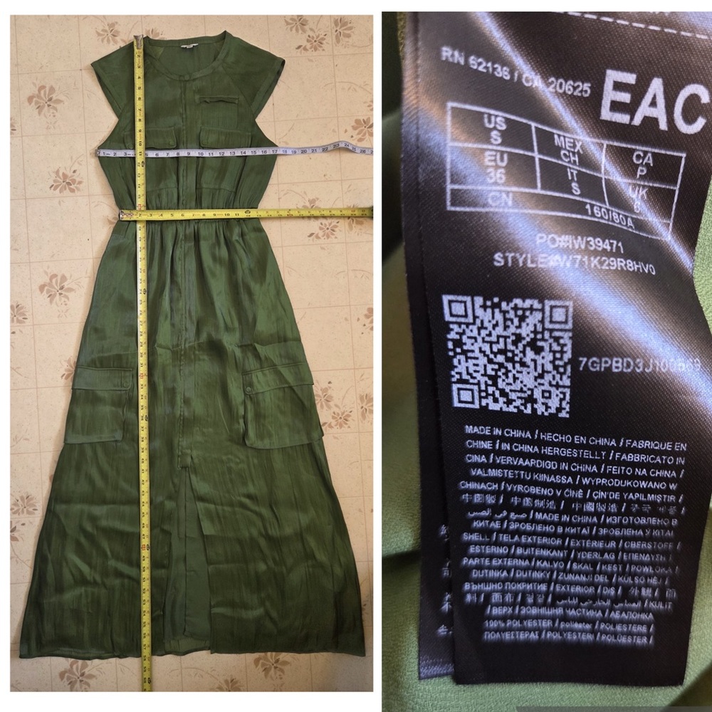 Guess Olive Green Military Style Cargo alike Pockets Maxi Dress - Picture 6 of 6